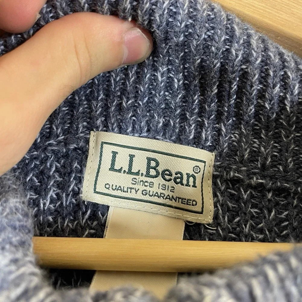 LL Bean Mens XXL Blue Cotton Shaker Stitch Full Zip Mock Neck Cardigan 298244